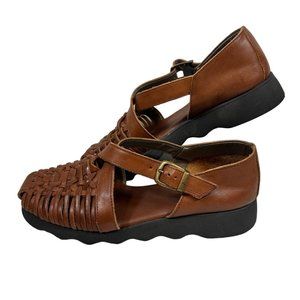 Aerosoles Brown Huarache Fisherman Sandals Leather 7.5 B Buckle  Boho